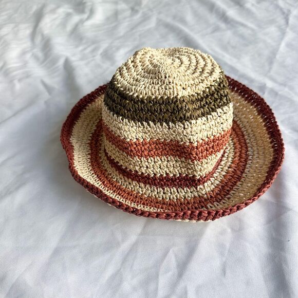 Zara Crochet Bucket Hat in Tan, Orange, Green and Burgundy - Picture 8 of 8
